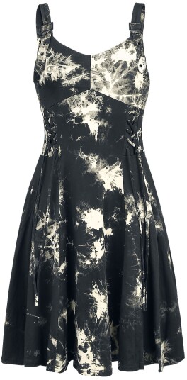 Chemical Black Goth Kort kjole Malin Tie Dye Dress S til XL Damer svart-hvit