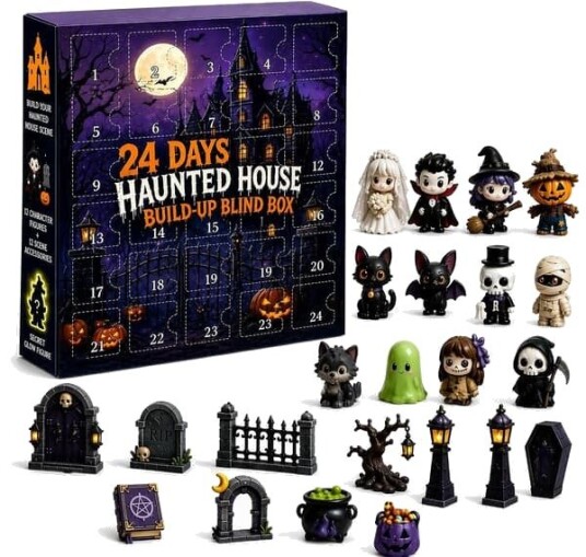 Halloween adventskalender 2026 – 24 dagers nedtellingskalender med hjemsøkt hus flatt akrylmateriale