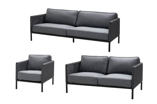 Cane-line Encore sofagruppe 3-seter sofa, 2-seter sofa & lenestol Svart med grå pute