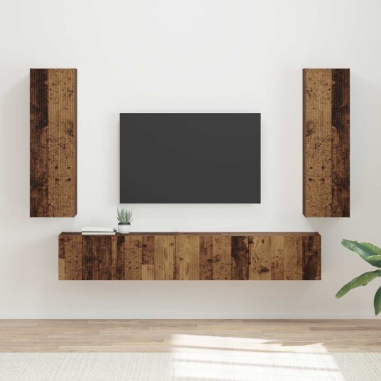 TV benksett Veggmontert 3 pcs Gammelt tre Konstruert tre TV benksett Veggmontert 3 pcs Gammelt tre Konstruert tre
