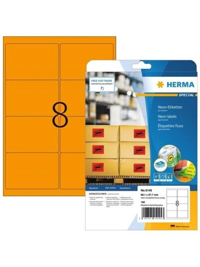 HERMA 5145 / Neon labels A4 99.1 x 67.7 mm luminous orange permanent adhesion HERMA 5145 / Neon labels A4 99.1 x 67.7 mm luminous orange permanent adhesion