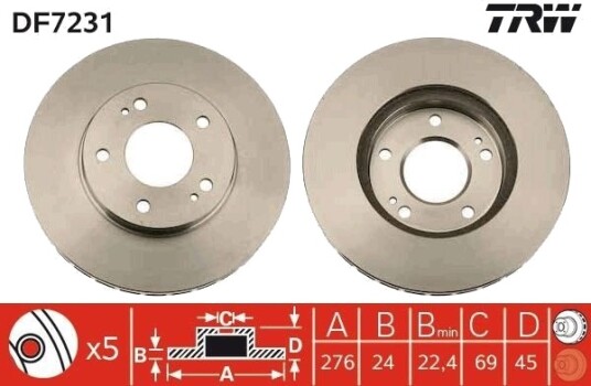 Bremseskive TRW DF7231 Bremseskive TRW DF7231