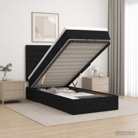 vidaXL Ottoman Seng med Madrass og LED Svart 90 x 200 cm Stoff