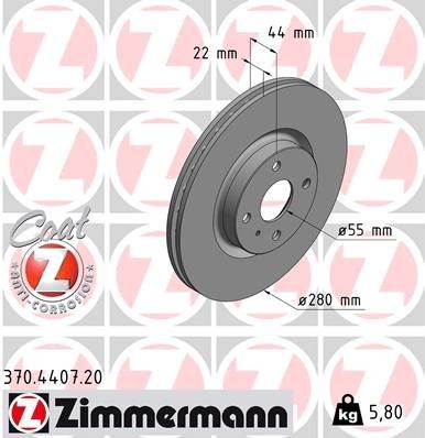 Bremseskive ZIMMERMANN 370.4407.20 Bremseskive ZIMMERMANN 370.4407.20
