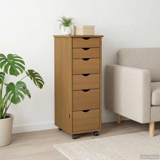 vidaXL Rullende skap Honning brun 34 x 39 x 93,5 cm Massiv furu