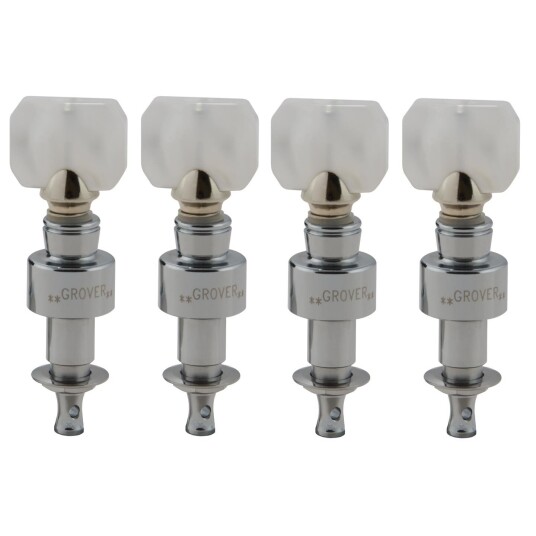 Grover 120c Geared Banjo Pegs W/square Pearloid Button - 4 Pcs, Chrome