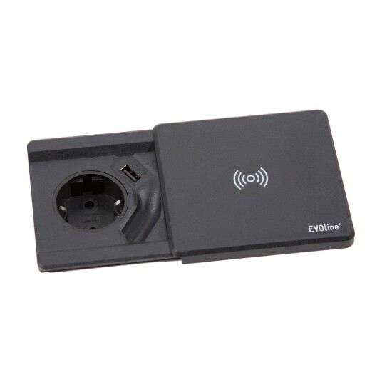 EVOline Square80 sort 1x stikk 1x 1000mA USB lader Qi - 1504330