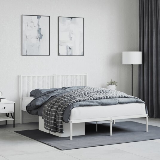 vidaXL Sengeramme i metall med hodegavl hvit 140x190 cm 8721012250192