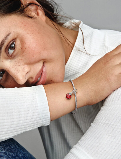 Pandora Ladybird Sterling Silver Dangle With Salsa Red Crystal Clear Cubic Zirconia And Black Enamel   Silver   ONE SIZE