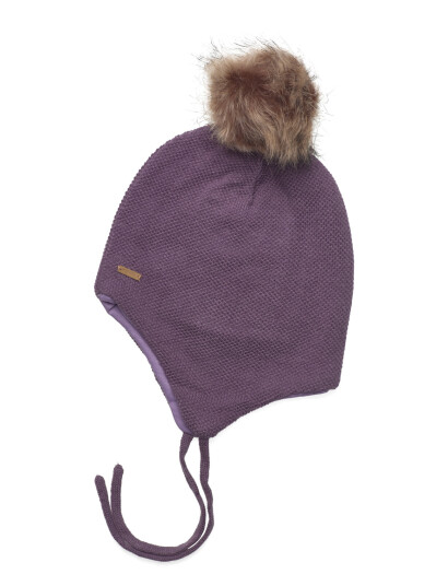 Minymo Hat W. Detachable Fake Fur - Purple - 9-12M