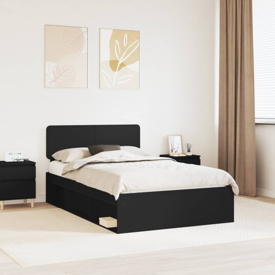 Sengestamme med hodegjerde Svart 120 x 190 cm Massiv furu