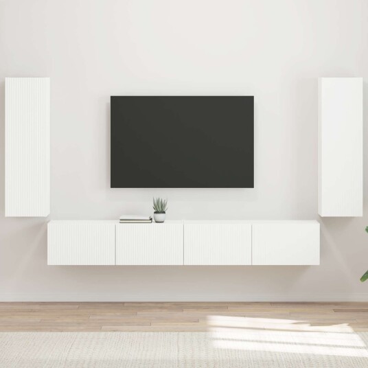 vidaXL TV vegghyllesett 4 stk. Hvit Konstruert tre