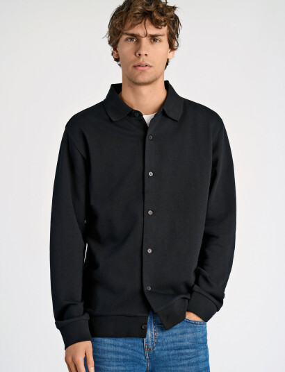 Lindbergh Jersey Button Through Pique L/S - Black - M Lindbergh Jersey Button Through Pique L/S - Black - M