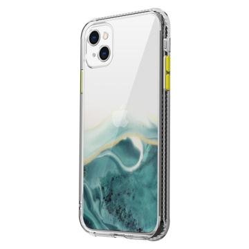 Marble Pattern iPhone 14 Plus Hybrid Deksel Grønn