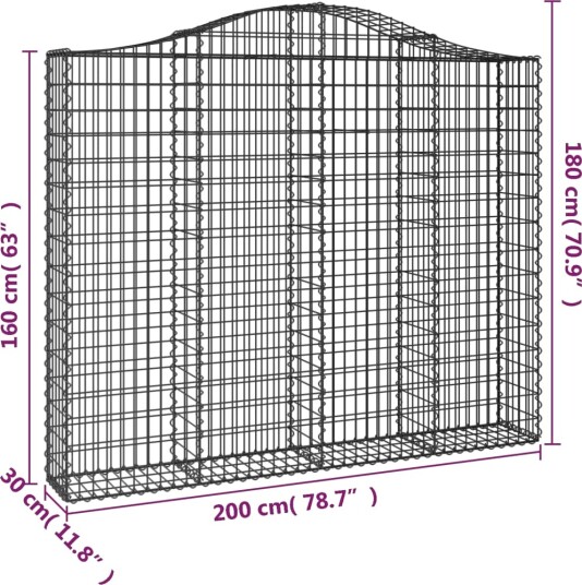 vidaXL Gabionkurv buet 200x30x160/180 cm galvanisert jern