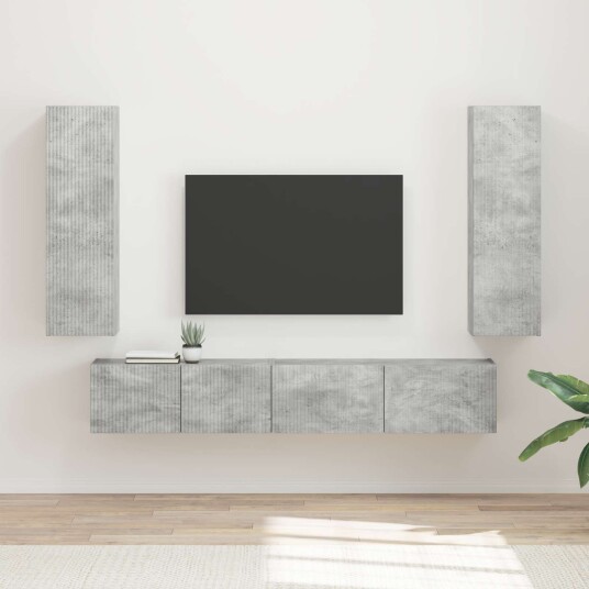 TV benksett Veggmontert 3 pcs Betonggrå Konstruert tre