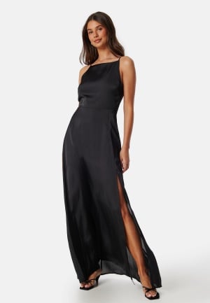 Bubbleroom Occasion Drapy-Back Slit Satin Gown Black 44