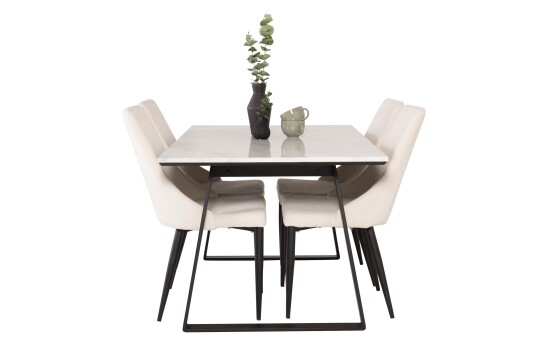 Venture Home Estelle Spisegruppe 140 cm Rektangulær med 4 Leone Stoler Sort