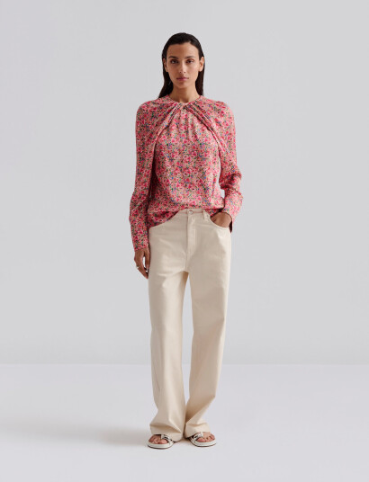 Malina Evie Pleated Neckline Blouse - Pink - XS