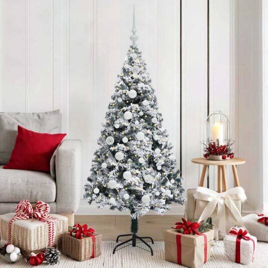 Kunstig juletre med 150 LED grønn 150 cm PVC og Stål og Plast