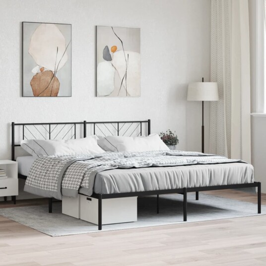 vidaXL Sengeramme i metall med sengegavl svart 183x213 cm 8721012189638