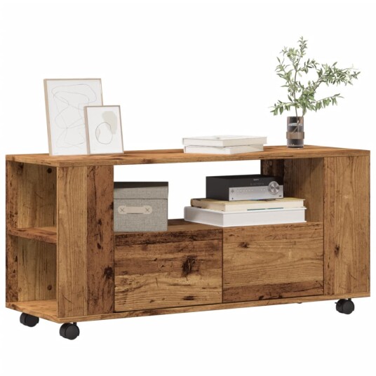  TV benk med hjul gammelt tre 102x34,5x43 cm konstruert tre