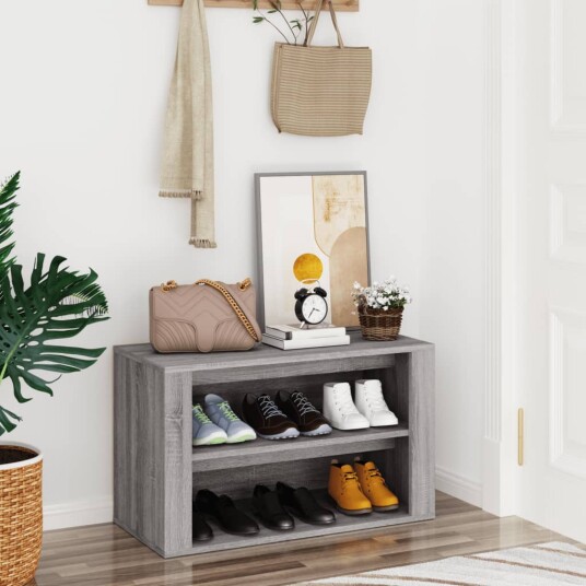 vidaXL Skohylle gr? sonoma 75x35x45 cm konstruert tre
