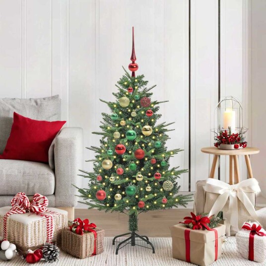 Kunstig forhåndsbelyst juletre med kule sett grønn 120 cm