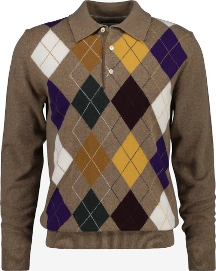 Gant Superfine Lambswool Argyle Polo - LT BROWN MELANGE - XXL