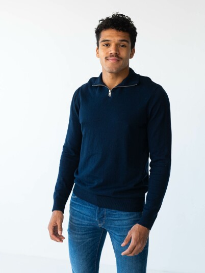 Jack and Jones Emil Knit Half Zip Blå M Jack and Jones Emil Knit Half Zip Blå M