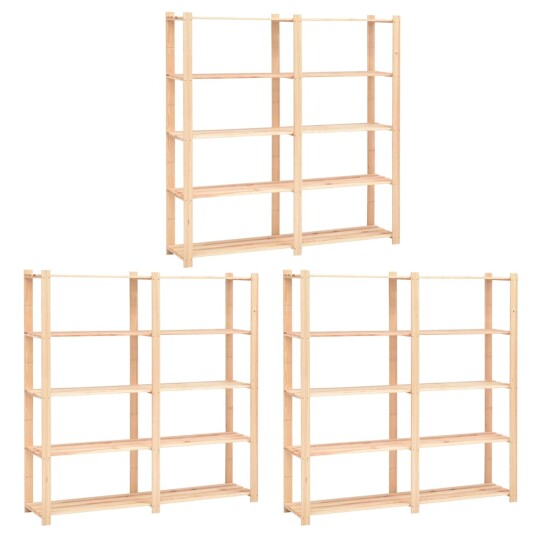 vidaXL Lagringshyller 5 etasjer 3stk 170x38x170 heltre furu 500kg vidaXL Lagringshyller 5 etasjer 3stk 170x38x170 heltre furu 500kg