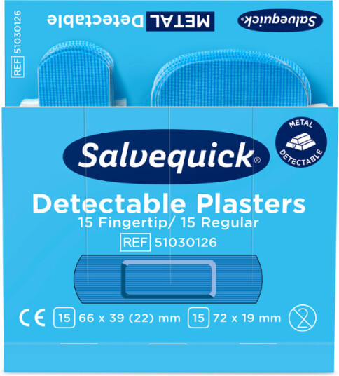 Salvequick 51030126 Blue Detectable Plaster Blanding, 6 x 30 stk.