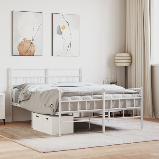 vidaXL Sengeramme i metall med hode- og fotgavl hvit 120x200 cm 8721012189256