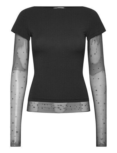Monki Double Sleeve T-Shirt - Black - XXS