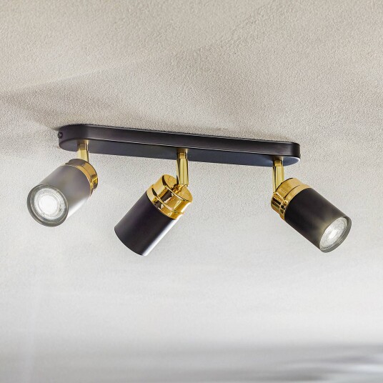 Luminex Reno takspotlight tre lamper svart/gull
