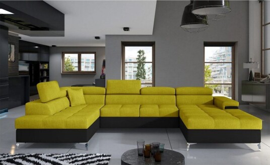 Seksjon Eltap Eduardo 337x205x88 cm   Omega 68 Soft 11 Gul Svart Venstre