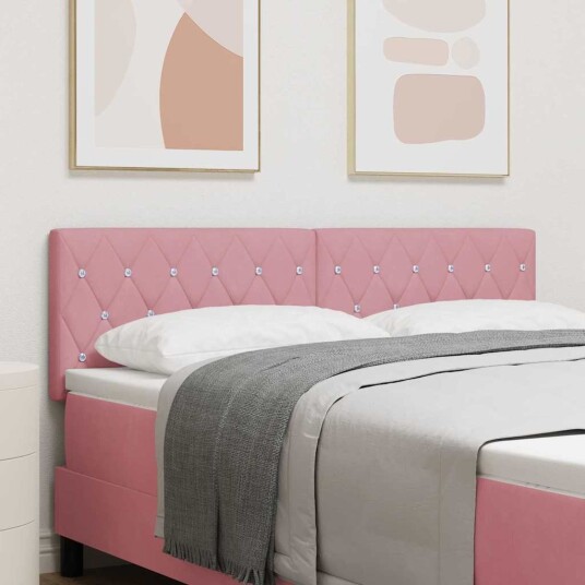 Sengegavl med krystallknapper tuftet rosa 160 cm fløyel