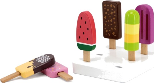 Viga Toys Iskremsett i tre med stativ 6 stk.