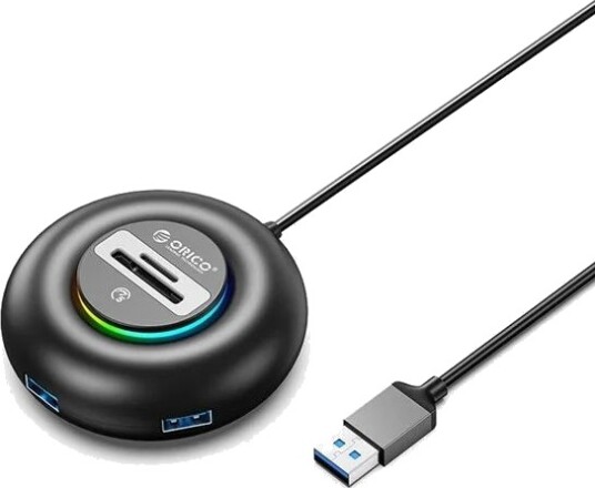 ORICO YXR5-U3 RGB USB-hub 4x USB-A 3.0 SD/microSD-kortleser 1,8 m Svart YXR5-U3-18-BK-BP ORICO YXR5-U3 RGB USB-hub 4x USB-A 3.0 SD/microSD-kortleser 1,8 m Svart YXR5-U3-18-BK-BP