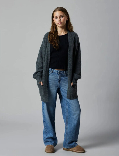 LMTD Nlfnava Ls Long Knit Cardigan Noos Grey 146 152