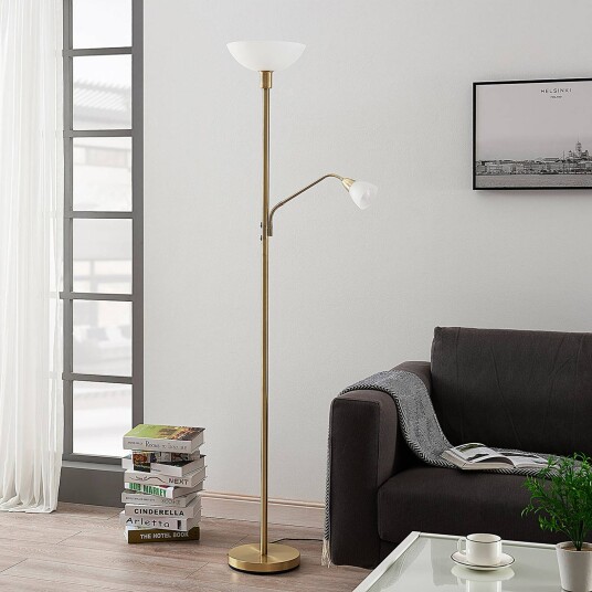 Lindby Uplight Jost med leselampe, matt messing Lindby Uplight Jost med leselampe, matt messing