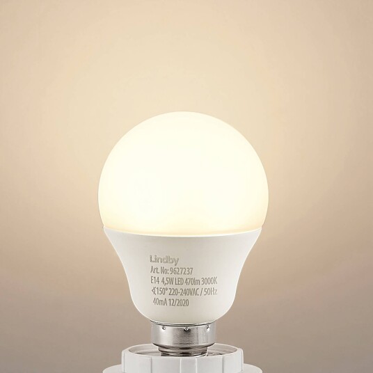 Lindby LED-dråpepære E14 G45 4,5W 3°000 K opal