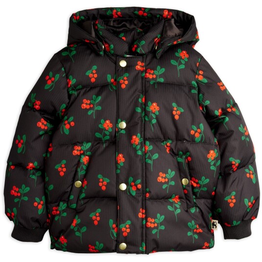 Mini Rodini Black Lingonberries AOP Hooded Puffer 92-98