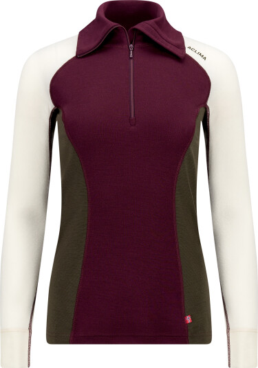 Aclima WarmWool Polo Dame Fig/Tarmac/Nature L