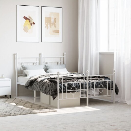 vidaXL Sengeramme i metall med hode- og fotgavl hvit 120x190 cm 8721012249363