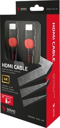 Savio Gcl 04 High Speed Hdmi Kabel Med Ethernet Hdmi Hann Til Hdmi Hann 3 M Svart Rød 4K Støtte