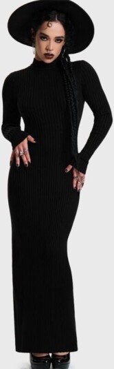 KIHILIST by KILLSTAR   Goth Lang kjole   SKULTRA KNIT MAXI DRESS   XS til XXL   Damer   svart
