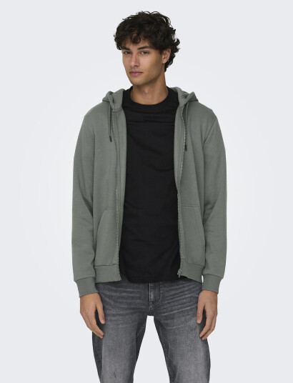 ONLY & SONS Onsceres Zip Thr. Hoodie Sweat Noos   Grey   L