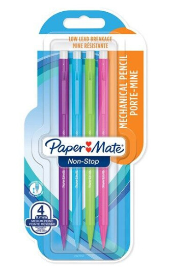 Paper-Mate Non-Stop Mechanical Pencil 0.7mm HB #2 Assorted Neon Barrel Colours 4 Count
