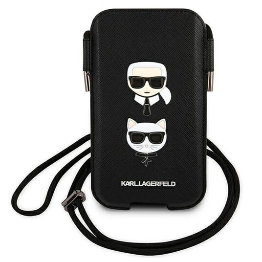 Karl Lagerfeld Saffiano Universal Mobildeksel 6,7" Svart med Karl & Choupette Motif